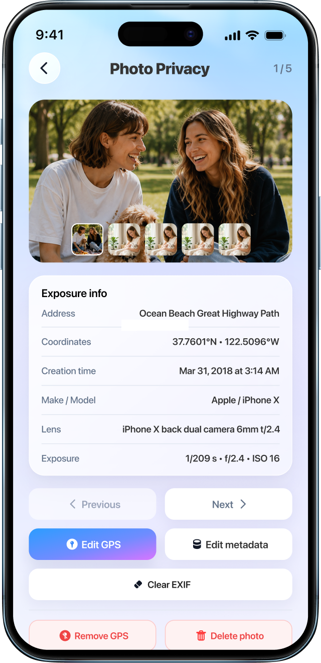 Cull photo privacy and EXIF editor
